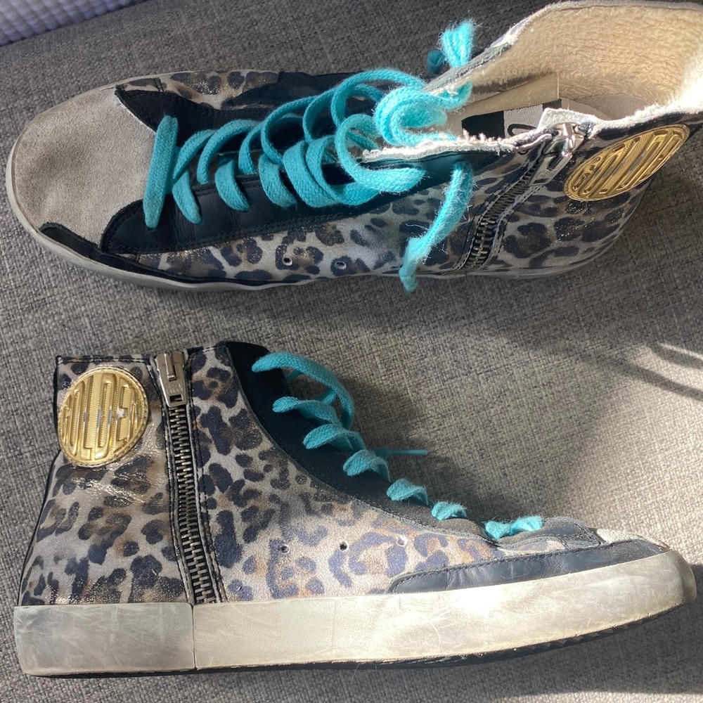 Leopard print Francy w Blue laces GOLDEN GOOSE